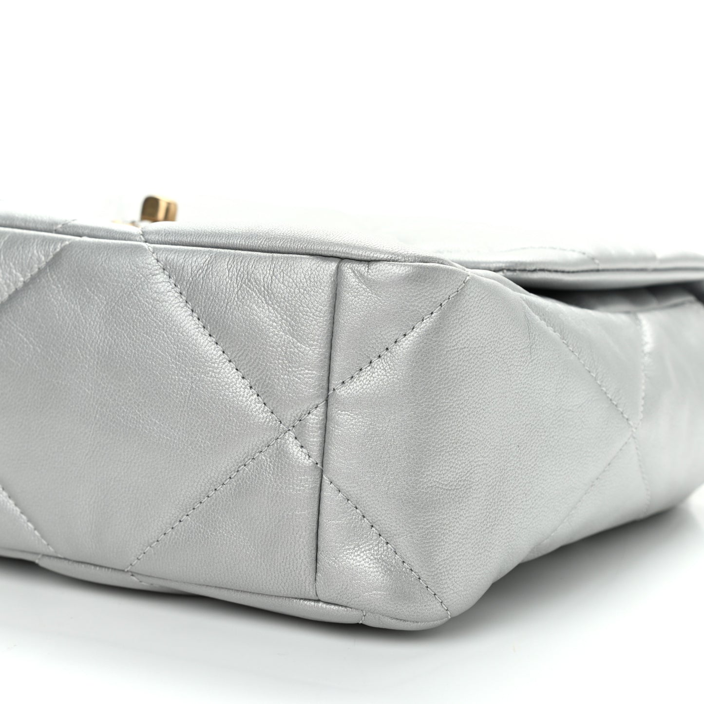 Metallic Goatskin Quilted Large Chanel 19 Flap Silver