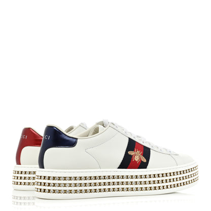 Gucci Calfskin Crystal Web Bee Embroidered Womens Ace Platform Sneakers 38 White 5 of 10