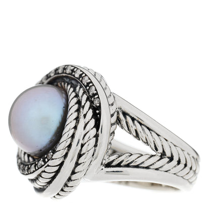 David Yurman Sterling Silver Diamond Pearl 10mm Crossover Ring 52 6 2 of 4