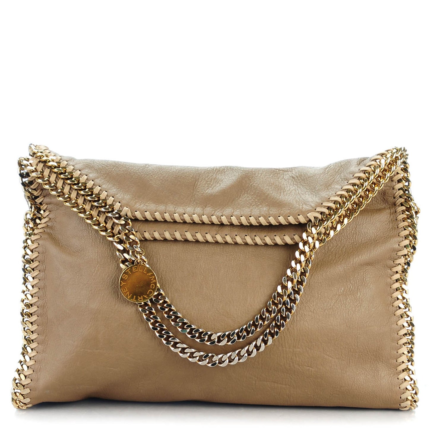 Faux Leather Falabella Fold Over Tote Brown