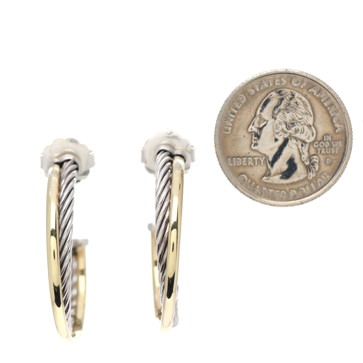 David Yurman Sterling Silver 18K Yellow Gold 31mm Crossover Cable Hoop Earrings 2 of 4