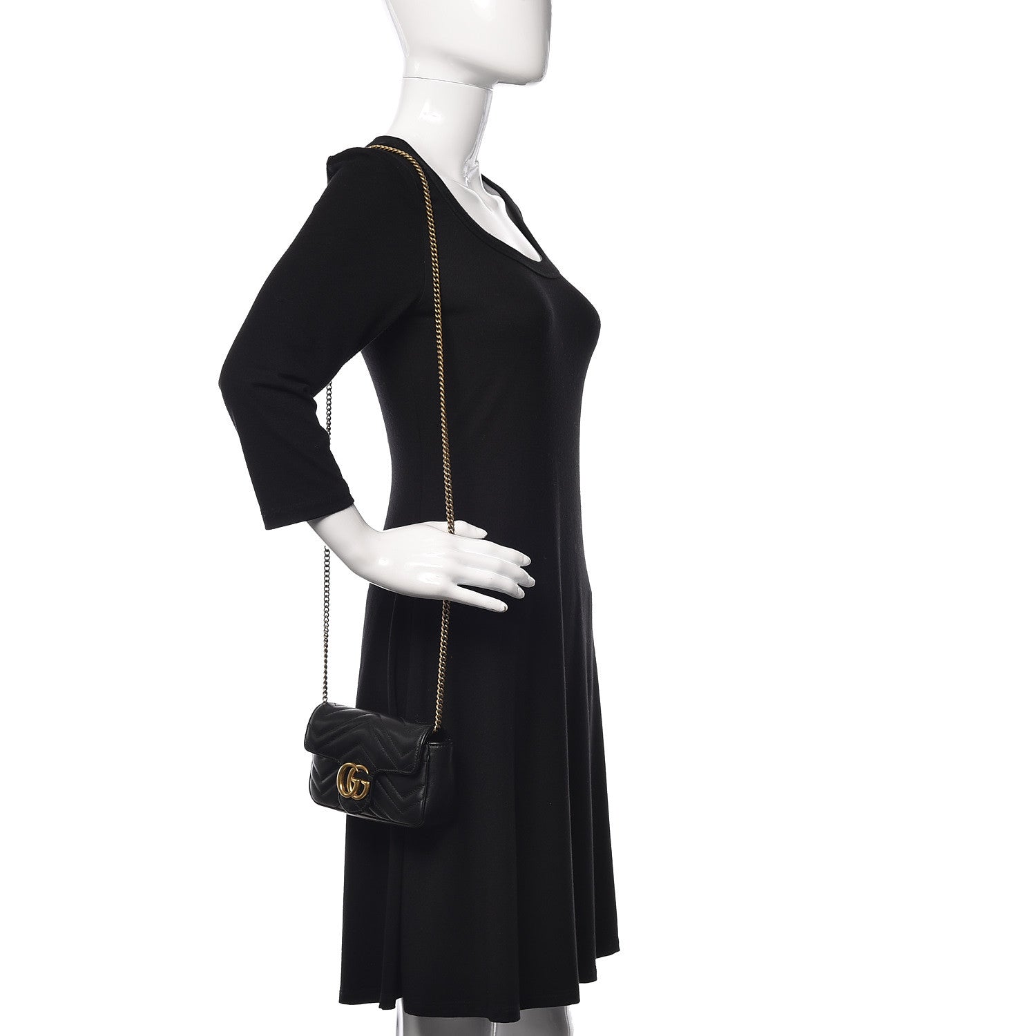 Gucci Calfskin Matelasse Super Mini GG Marmont Shoulder Bag Black 2 of 11