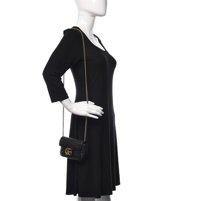 Gucci Calfskin Matelasse Super Mini GG Marmont Shoulder Bag Black 2 of 11