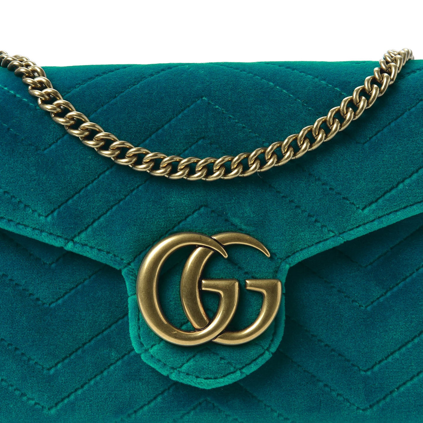 Velvet Matelasse GG Marmont Chain Wallet Pavone Cyan