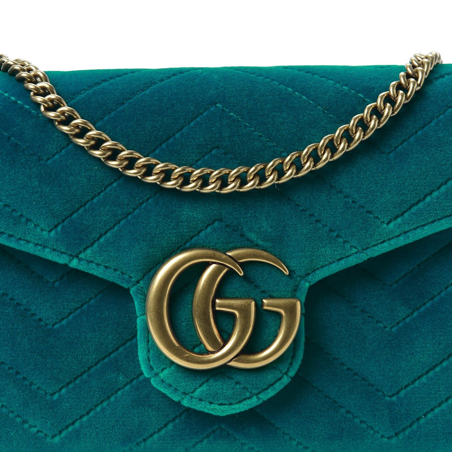 Gucci Velvet Matelasse GG Marmont Chain Wallet Pavone Cyan 9 of 10
