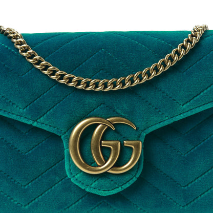 Gucci Velvet Matelasse GG Marmont Chain Wallet Pavone Cyan 9 of 10