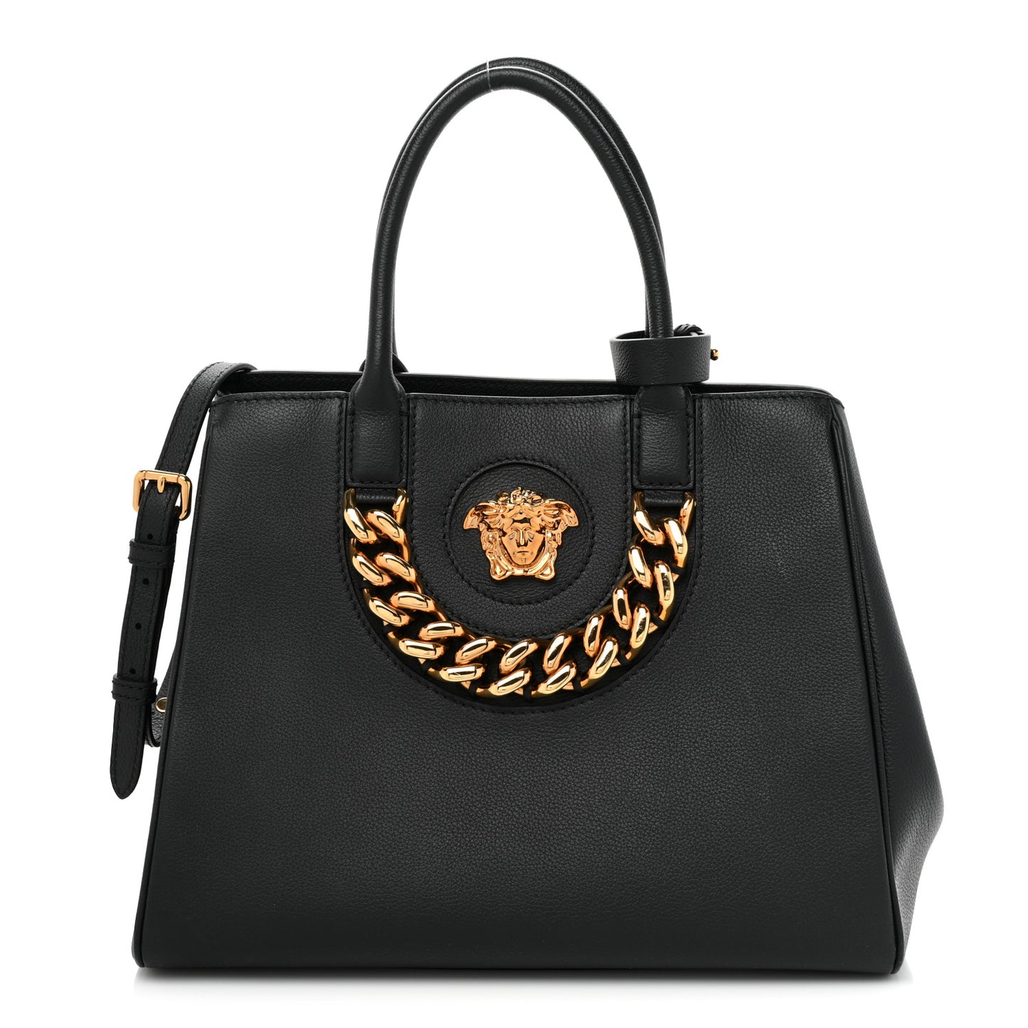 Grained Calfskin Small La Medusa Tote Bag Black