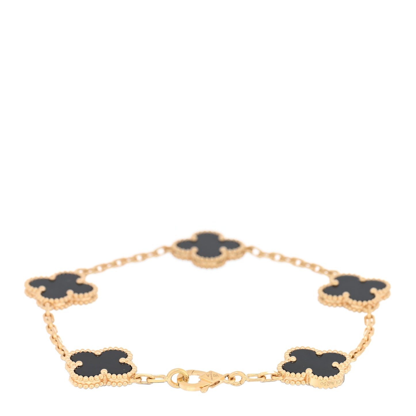 VAN CLEEF & ARPELS 18K Yellow Gold Black Onyx 5 Motifs Vintage Alhambra Bracelet