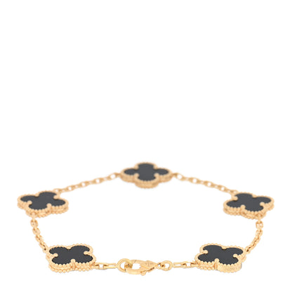Van Cleef & Arpels VAN CLEEF & ARPELS 18K Yellow Gold Black Onyx 5 Motifs Vintage Alhambra Bracelet 2 of 4