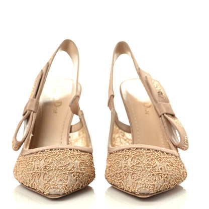 Christian Dior Mesh Grosgrain Crystal Constantine Embroidered J'Adior Slingback 100mm Pumps 39.5 Nude 3 of 10