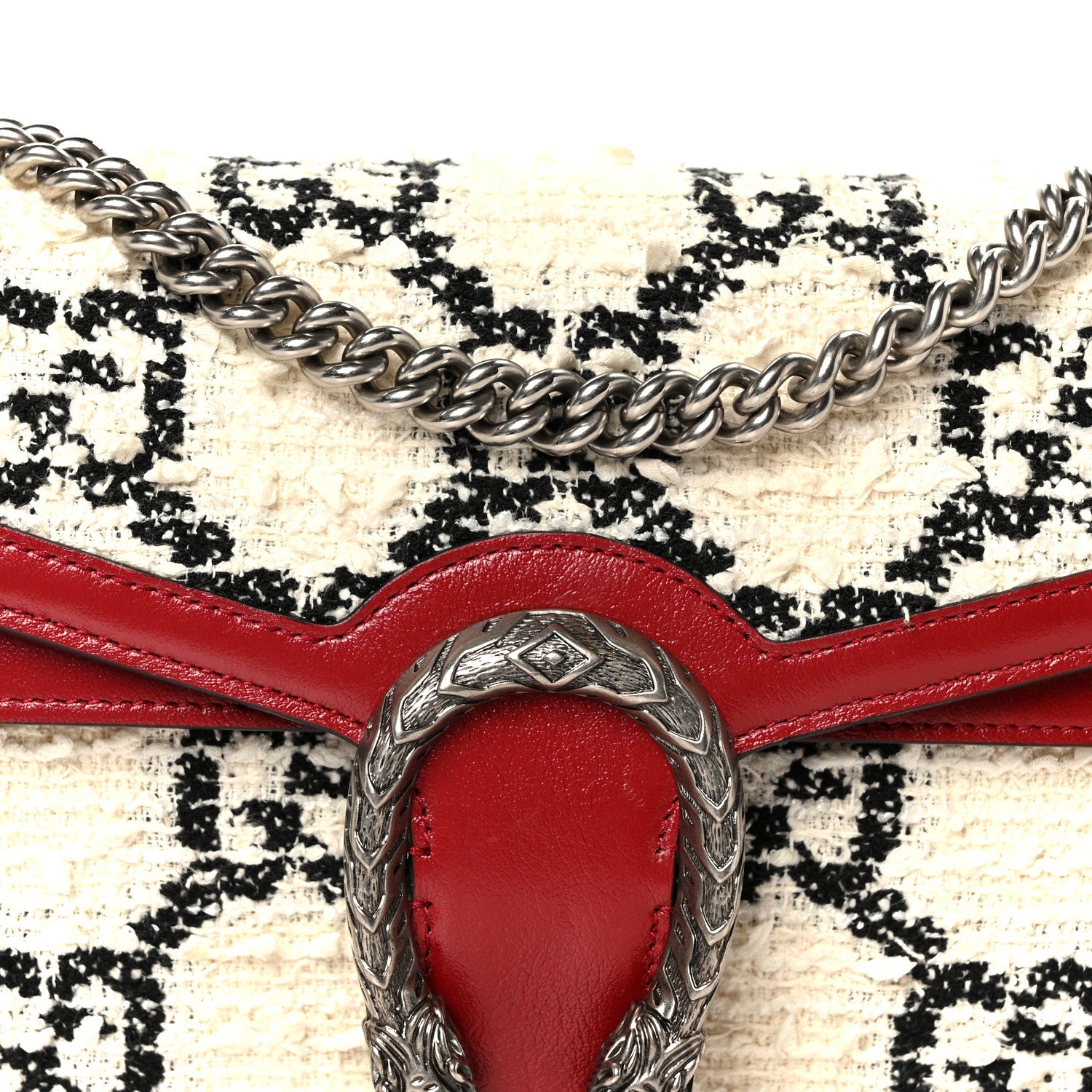Gucci Tweed GG Monogram Small Dionysus Shoulder Bag White Black Romantic Cherry 11 of 13