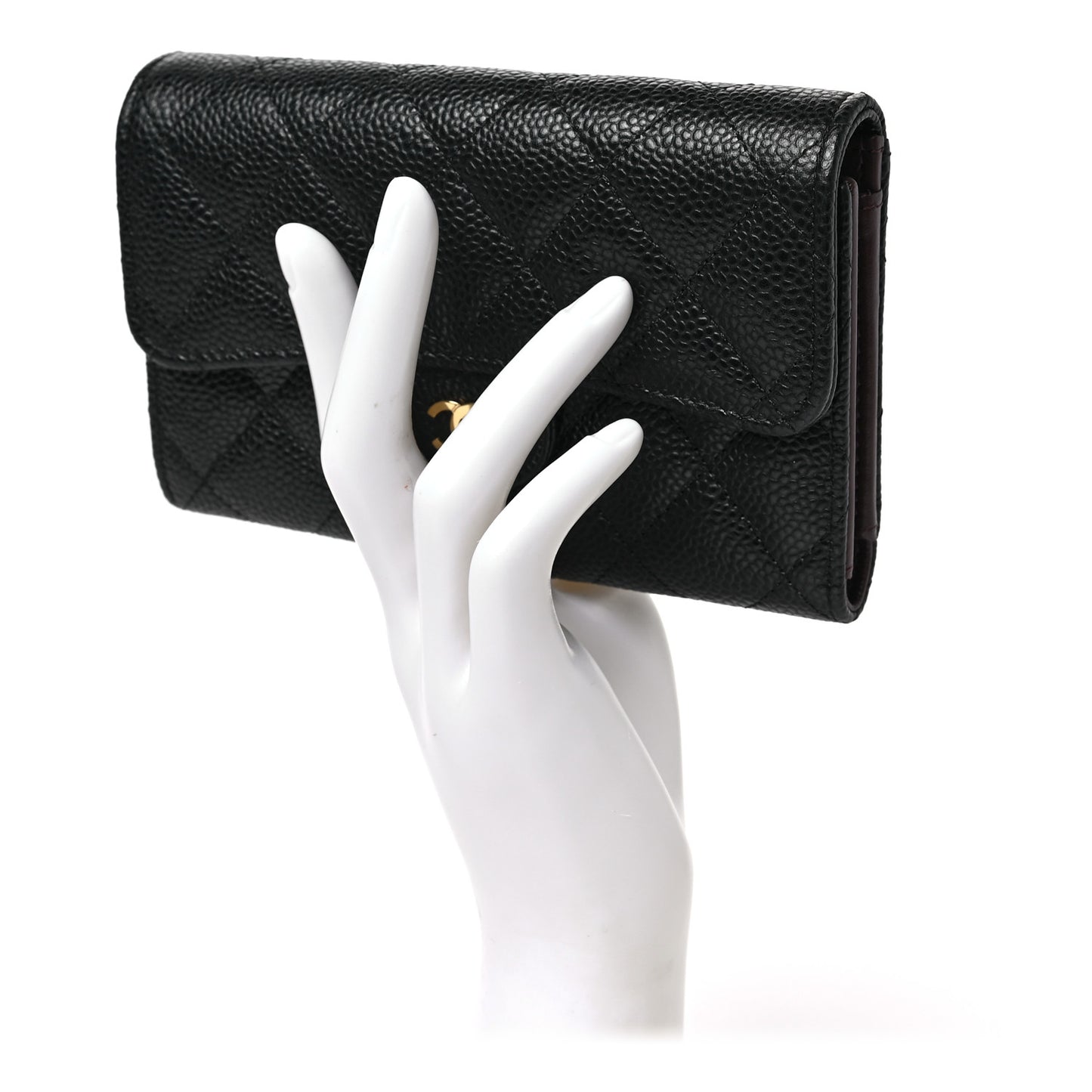 Caviar Quilted Medium Flap Wallet Black