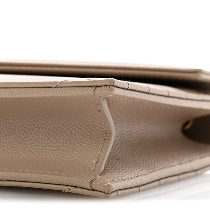 Saint Laurent Grain De Poudre Matelasse Chevron Monogram Envelope Chain Wallet Dark Beige 9 of 11