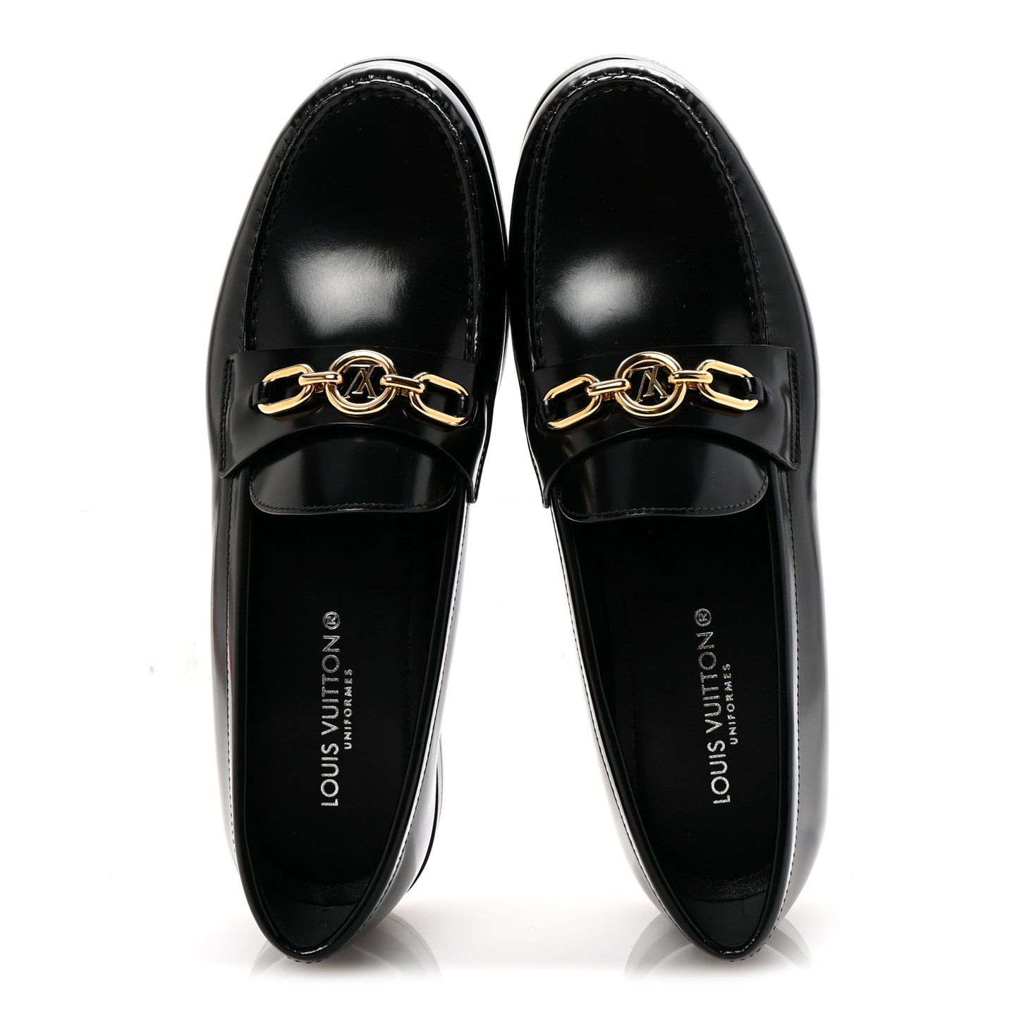 Glazed Calfskin Chess Flat Loafer 39.5 Black