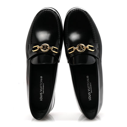 Louis Vuitton Glazed Calfskin Chess Flat Loafer 39.5 Black 2 of 9