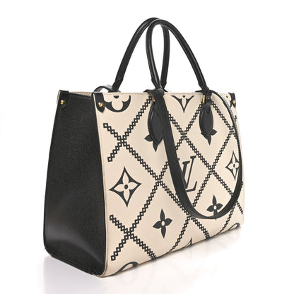 Louis Vuitton Empreinte Monogram Giant Broderies Onthego MM Cream Black 2 of 9