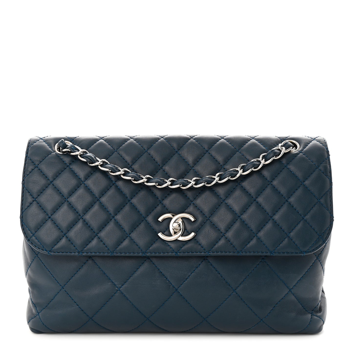 Calfskin Quilted In the Business Flap Dark Navy Blue