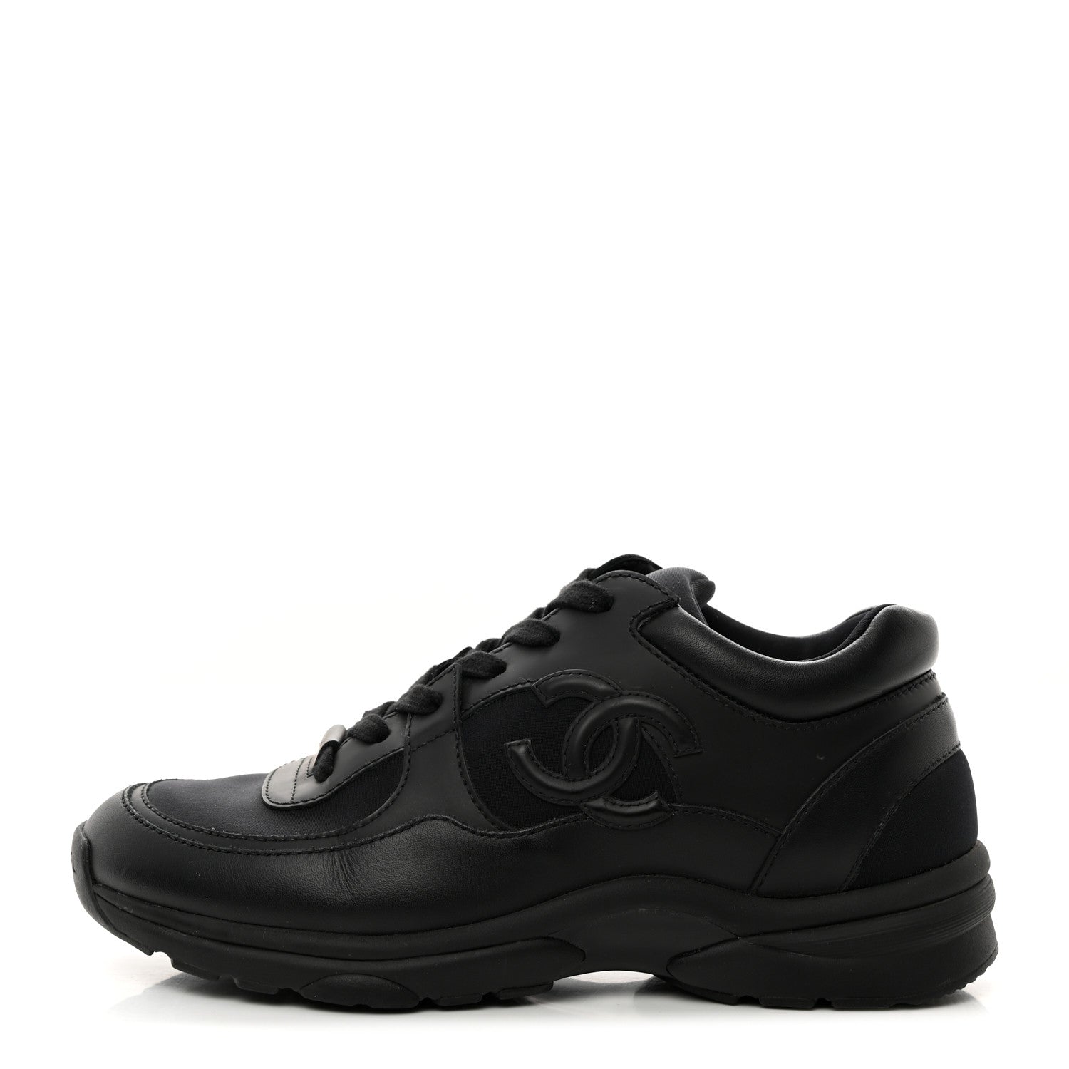 Chanel Lambskin Fabric CC Sneakers 36.5 Black 1 of 9