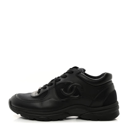Chanel Lambskin Fabric CC Sneakers 36.5 Black 1 of 9