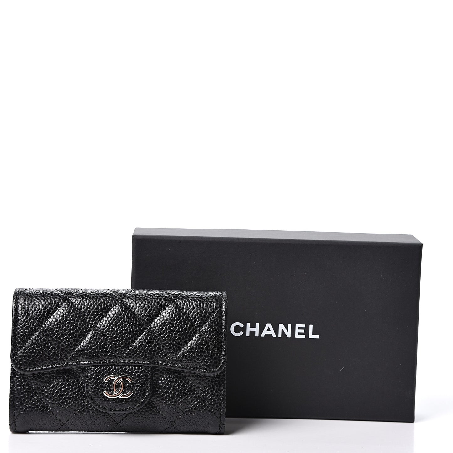 Caviar Quilted Flap Card Holder Wallet Black