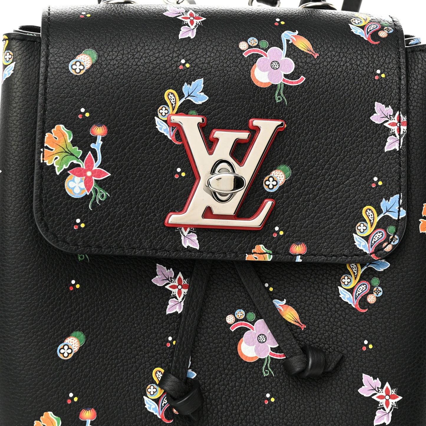 Calfskin Flower Lockme Mini Backpack Black Multicolor