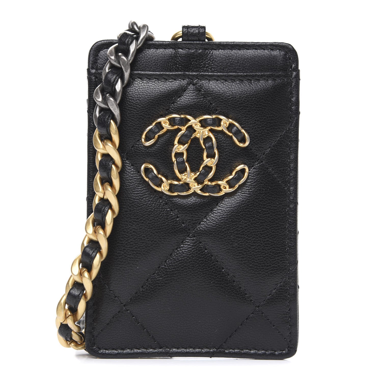 Chanel Goatskin Quilted Chanel 19 Card Holder On Chain Black 1 of 7
