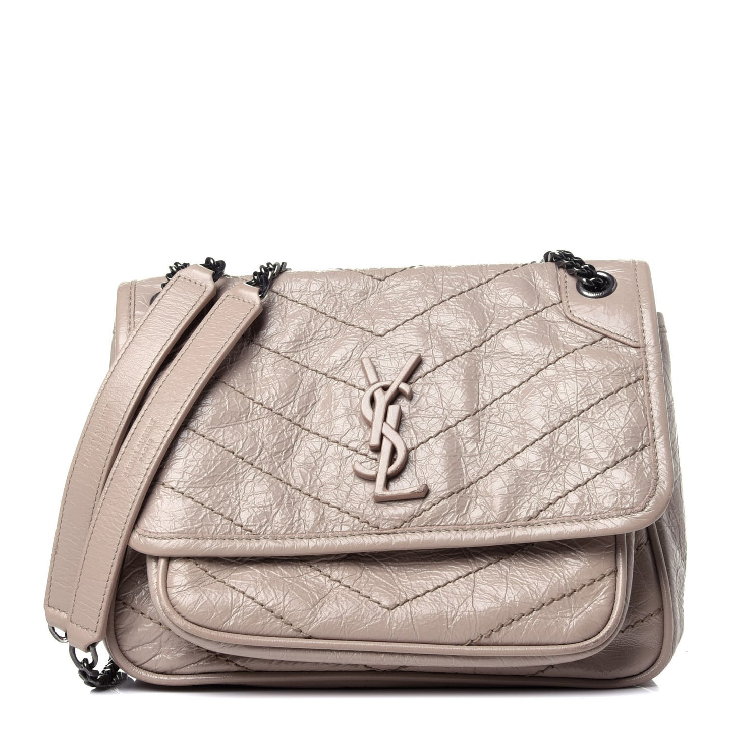 Crinkled Calfskin Matelasse Monogram Baby Niki Chain Satchel Light Natural