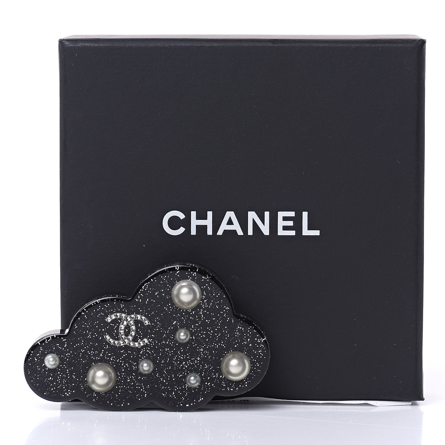 Chanel Glittered Resin Crystal Pearl CC Cloud Brooch Black Silver 6 of 6