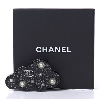 Chanel Glittered Resin Crystal Pearl CC Cloud Brooch Black Silver 6 of 6