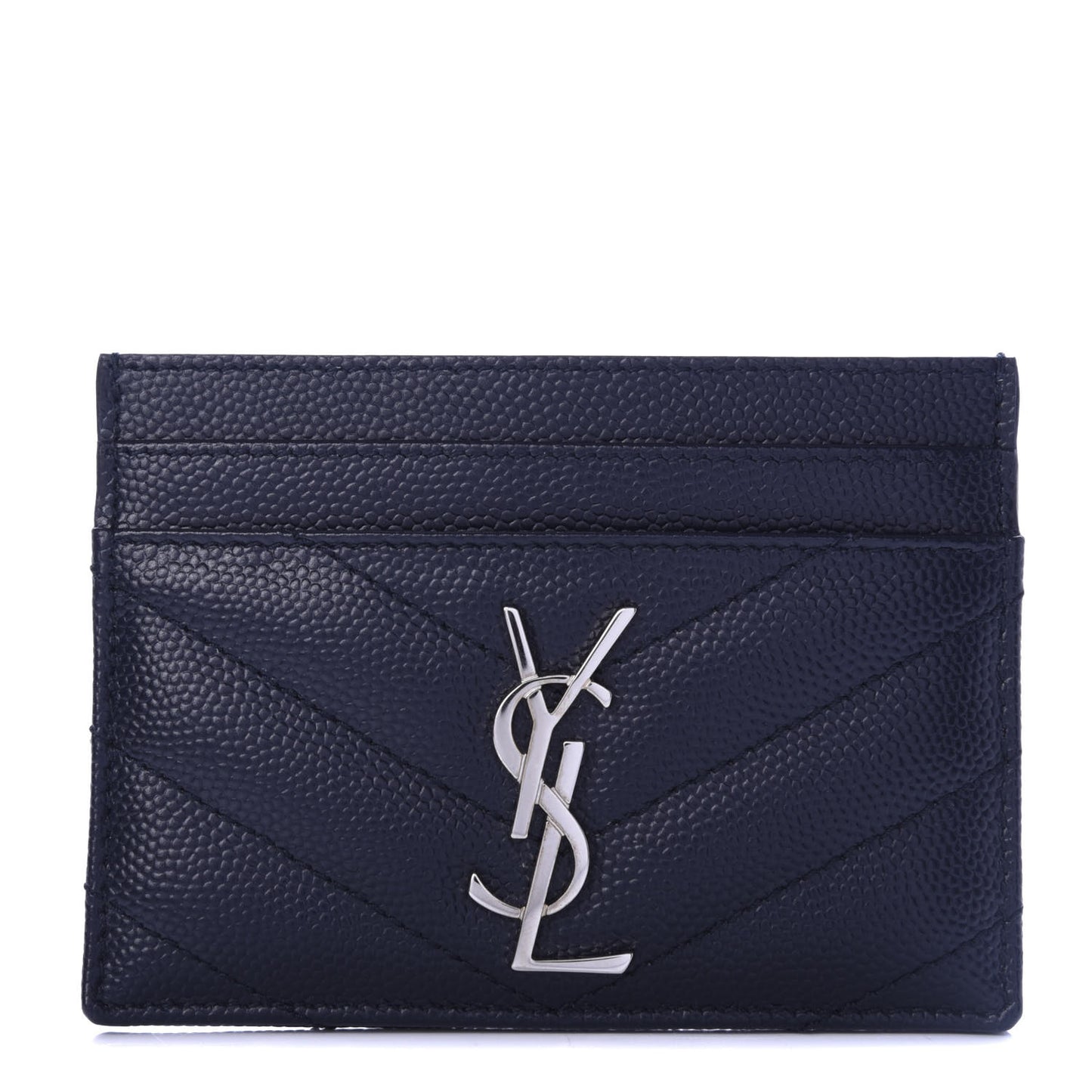 Grain De Poudre Matelasse Monogram Chevron Credit Card Case Deep Marine