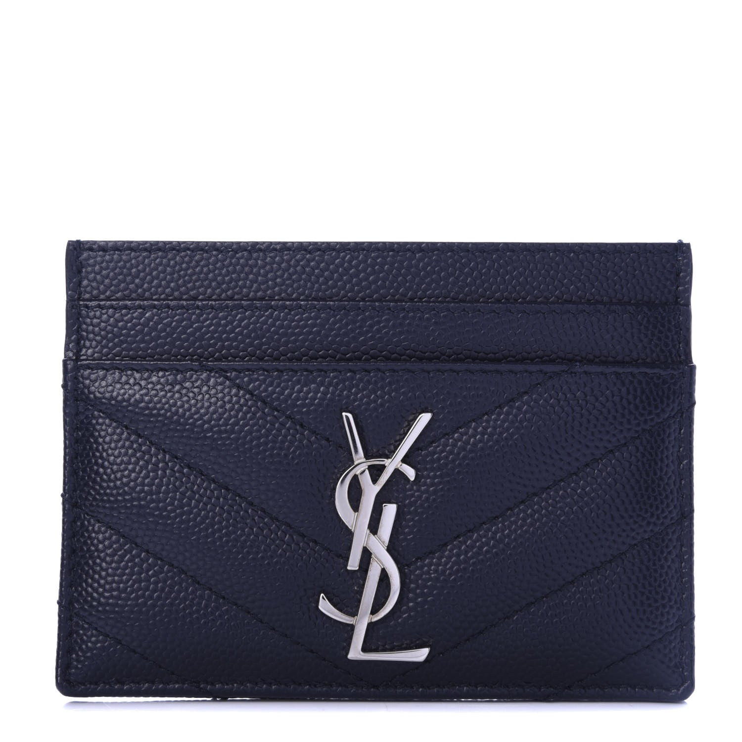 Saint Laurent Grain De Poudre Matelasse Monogram Chevron Credit Card Case Deep Marine 1 of 8