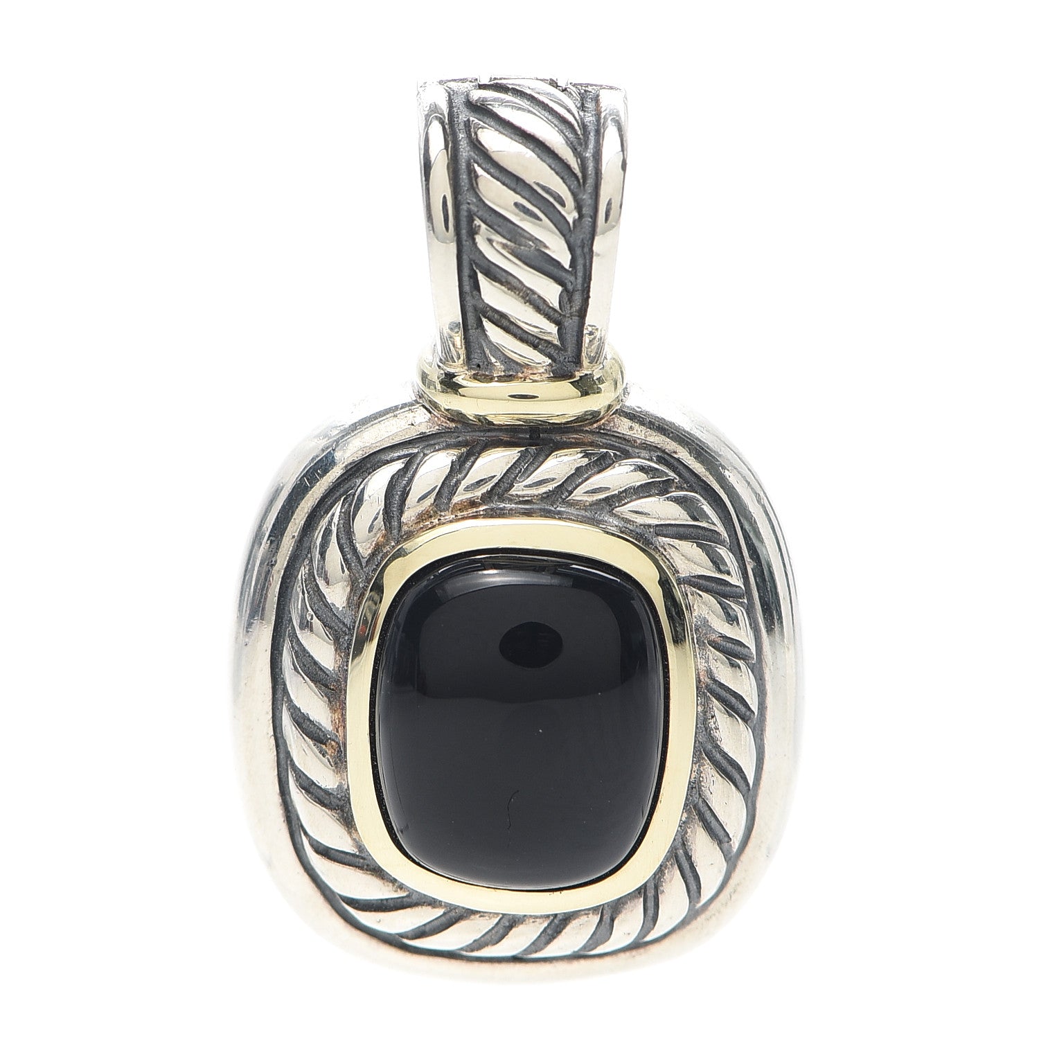 David Yurman Sterling Silver 14K Yellow Gold Black Onyx 10mm Albion Enhancer Pendant 1 of 3