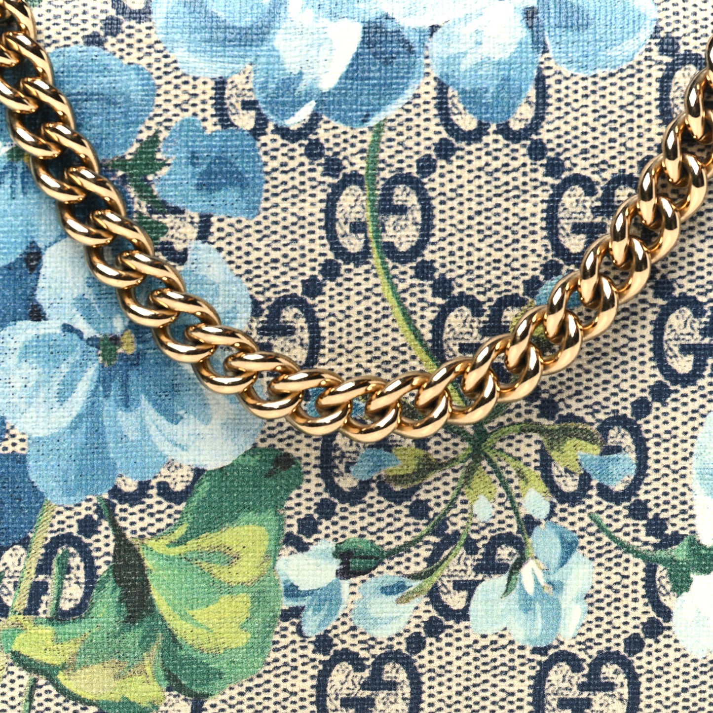 GG Supreme Monogram Blooms Chain Wallet Blue