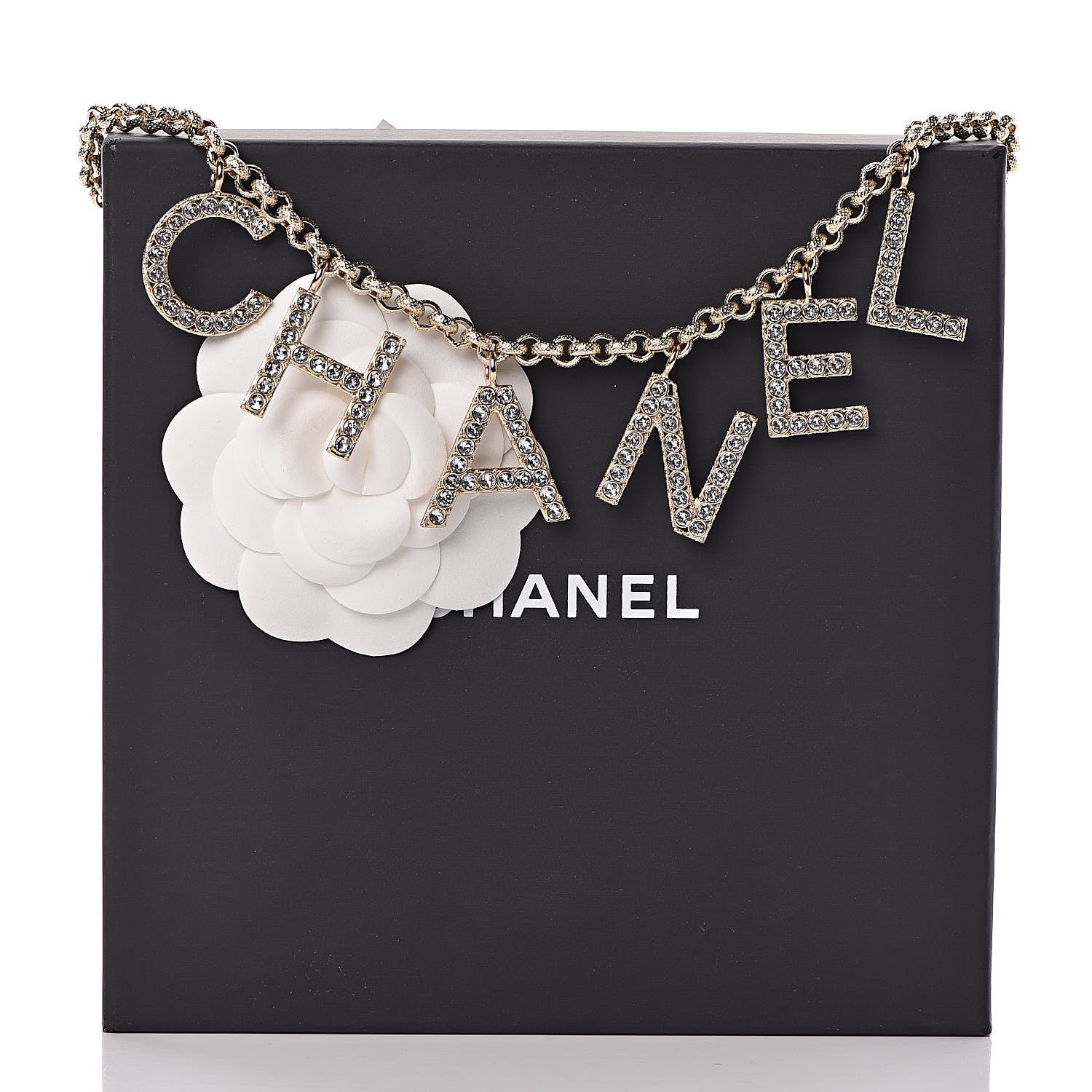 Chanel Metal Crystal Cha-Nel Logo Necklace Gold 6 of 6