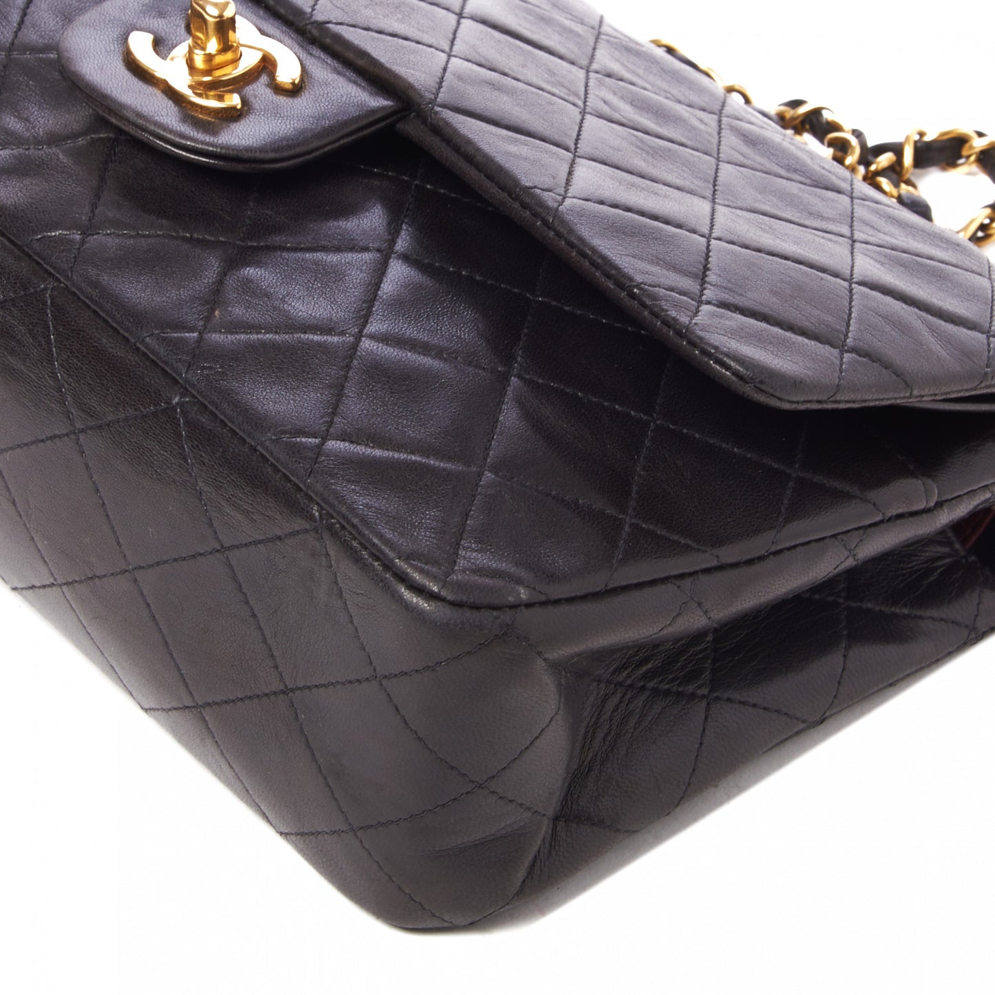 Lambskin Quilted Medium Double Flap Black