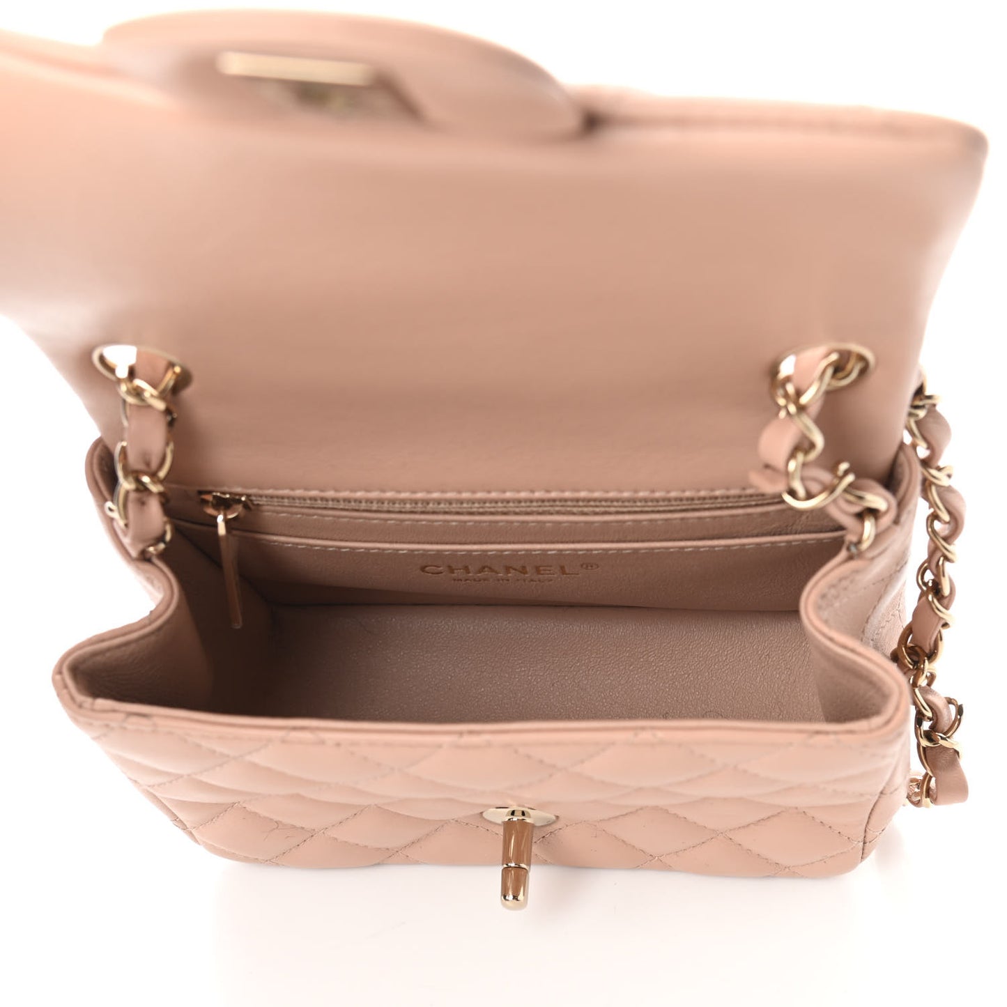 Lambskin Quilted Mini Square Flap Beige