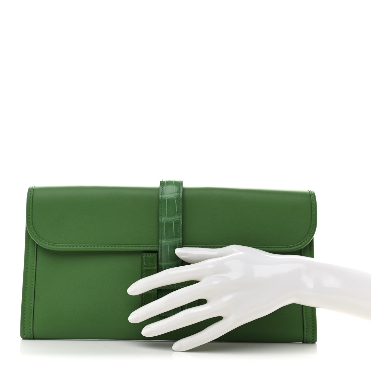 Hermes Swift Shiny Alligator Jige Elan Touch 29 Clutch Bambou