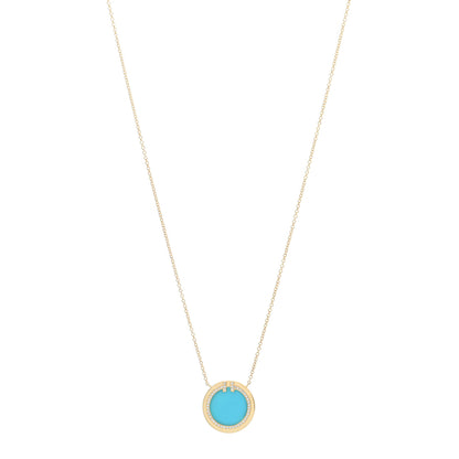 Tiffany 18K Yellow Gold Diamond Turquoise T Circle Pendant Necklace 1 of 5