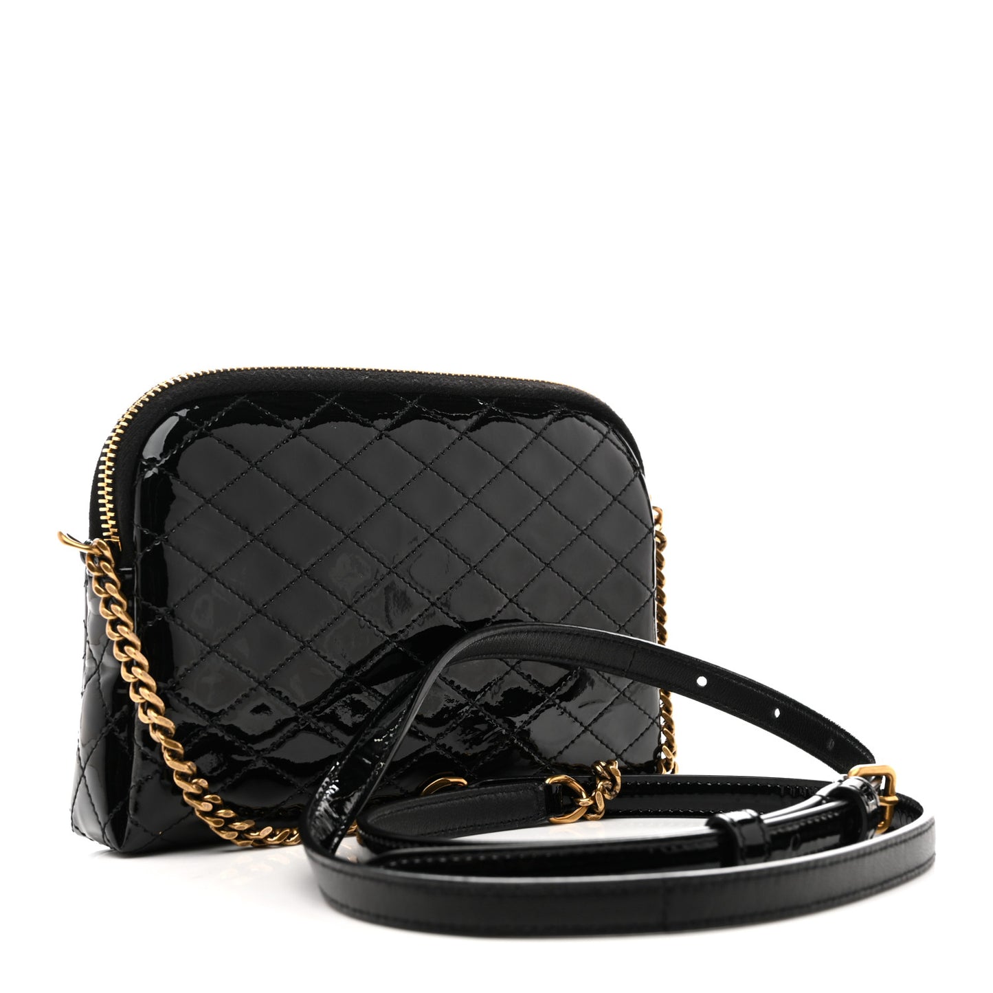 Patent Quilted Gaby Zipped Pouch Black