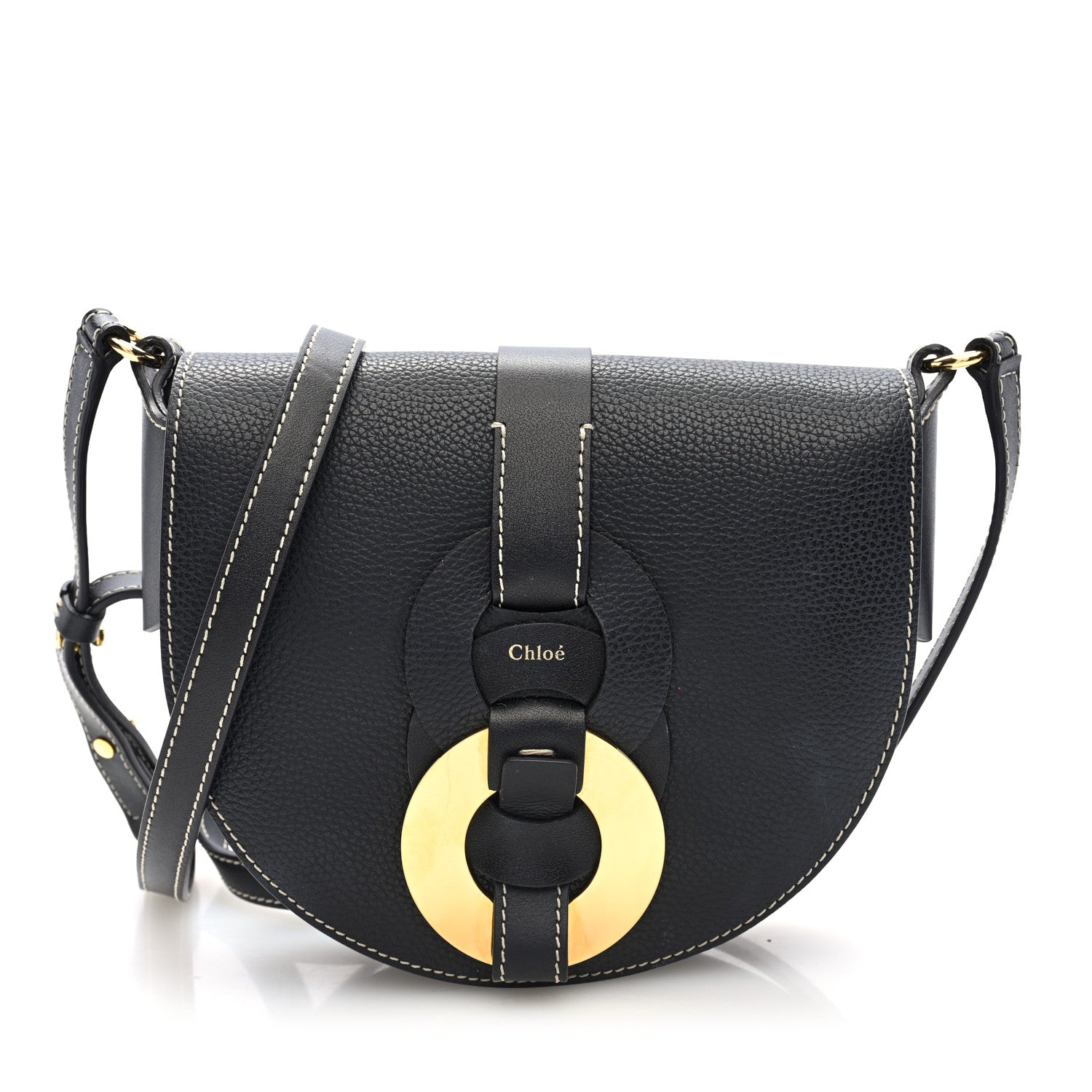 Chloe Grained Calfskin Small Darryl Saddle Crossbody Bag Black 1 of 9