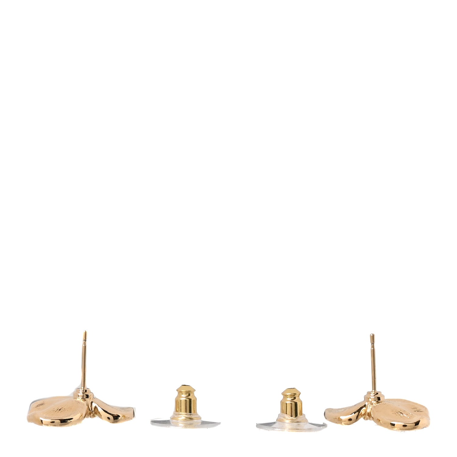 Chanel Metal Resin Glass Pearl CC Flower Stud Earrings Gold White Black 3 of 5