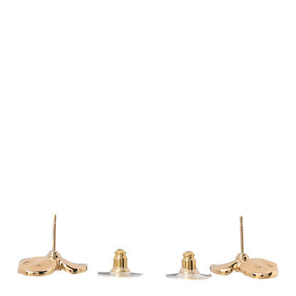 Chanel Metal Resin Glass Pearl CC Flower Stud Earrings Gold White Black 3 of 5