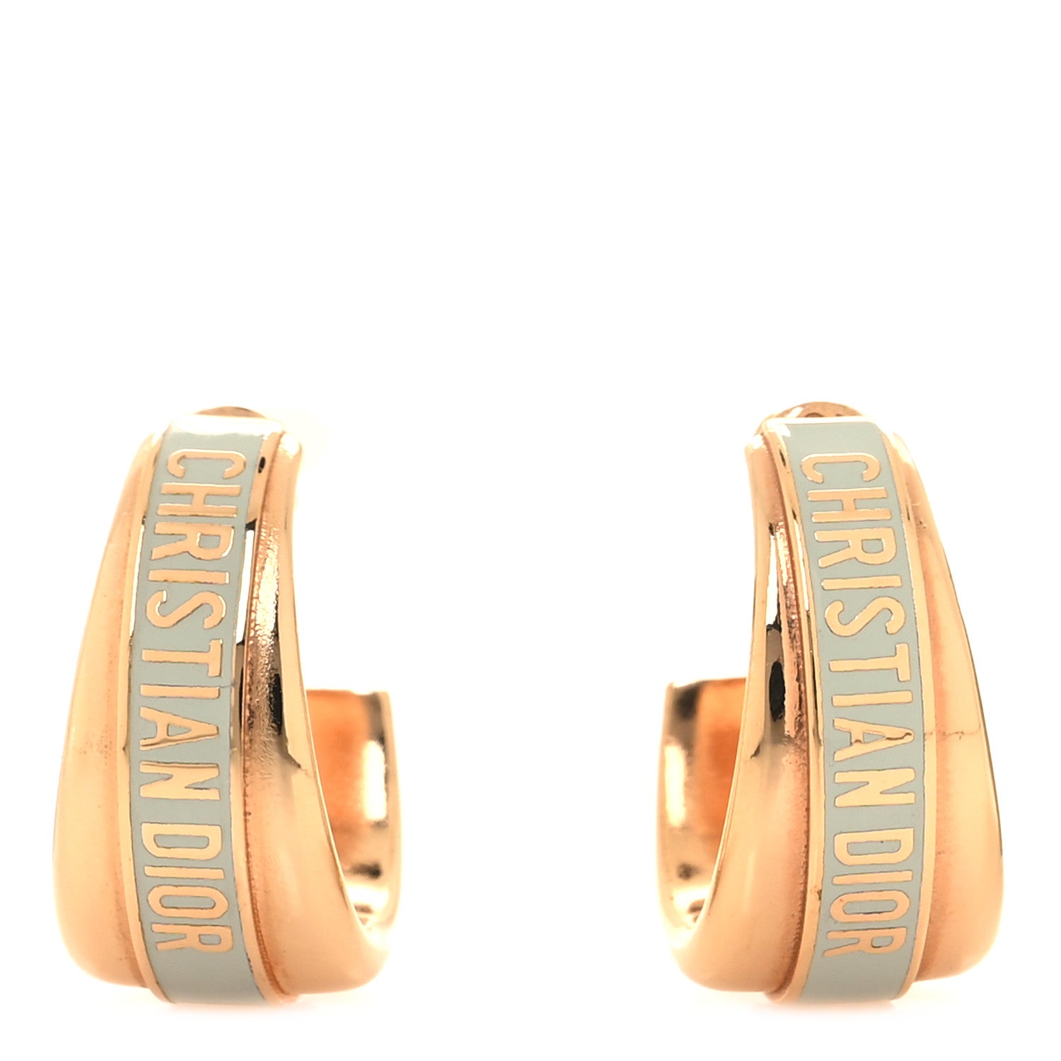 Christian Dior Metal Enamel Code Hoop Earrings Placid Blue Gold 1 of 5