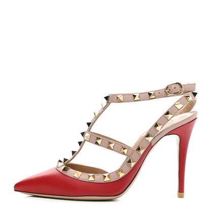 Valentino Garavani Nappa Rockstud Ankle Strap Pumps 35.5 Red Poudre 1 of 7