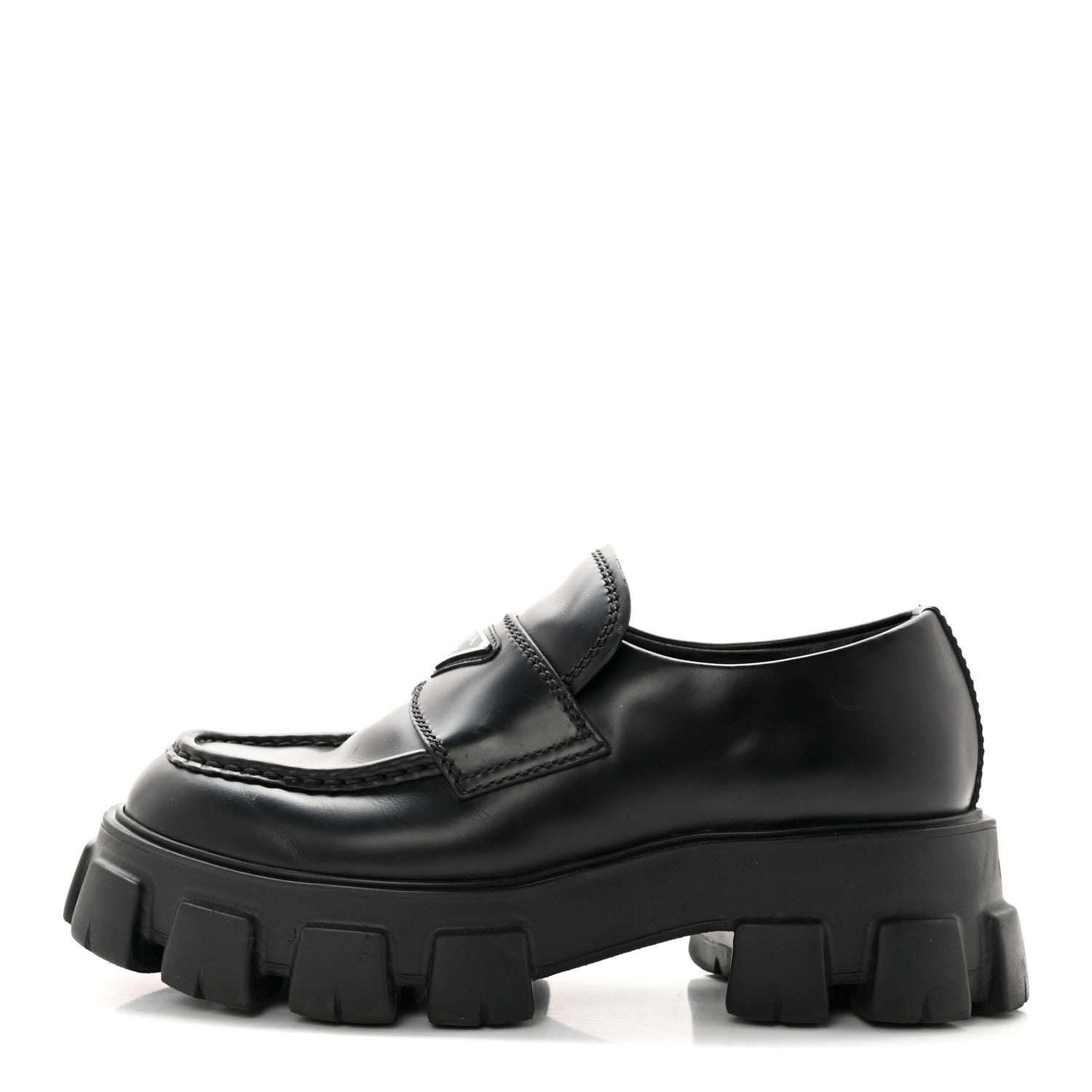 Prada Spazzolato Rois Metal Triangle Logo Mens Monolith 60mm Loafers 6 Black 1 of 15