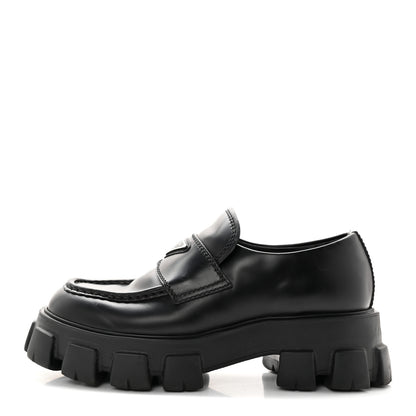 Prada Spazzolato Rois Metal Triangle Logo Mens Monolith 60mm Loafers 6 Black 1 of 15