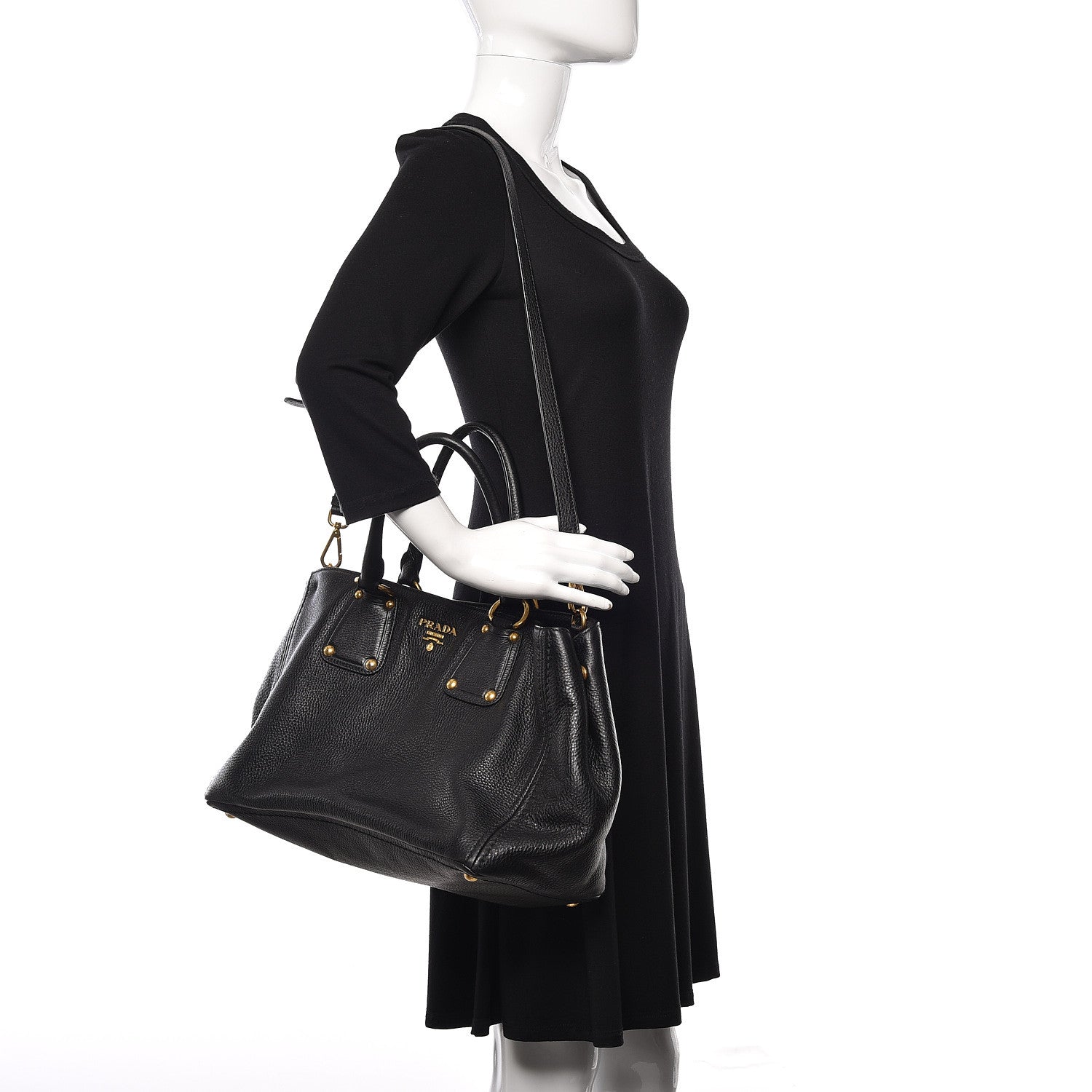 Prada Vitello Daino Tote Black 2 of 14