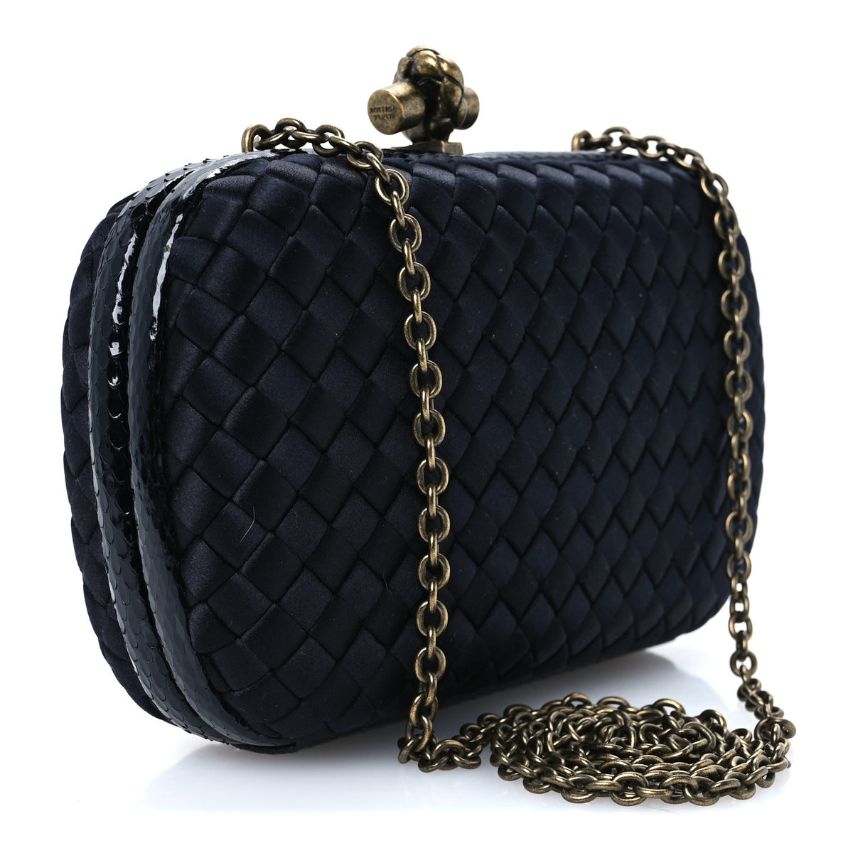 Satin Ayers Intrecciato Chain Knot Clutch Black
