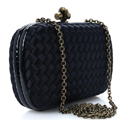 Bottega Veneta Satin Ayers Intrecciato Chain Knot Clutch Black 2 of 8