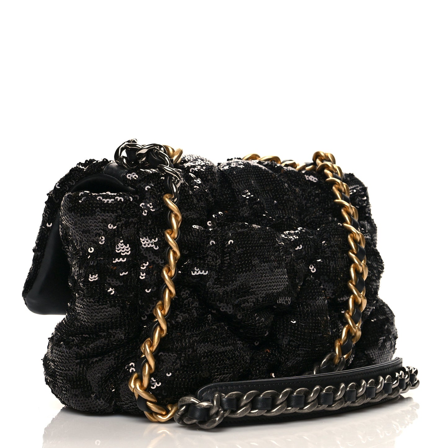 Sequin Quilted Medium Chanel 19 Flap Black